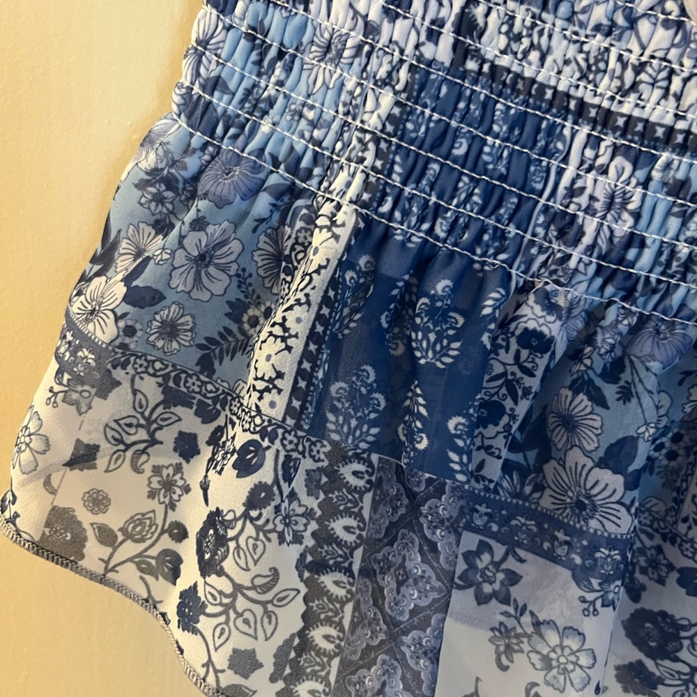 Blue Floral Smocked Ruffle Tube Top - Picture 4 of 8